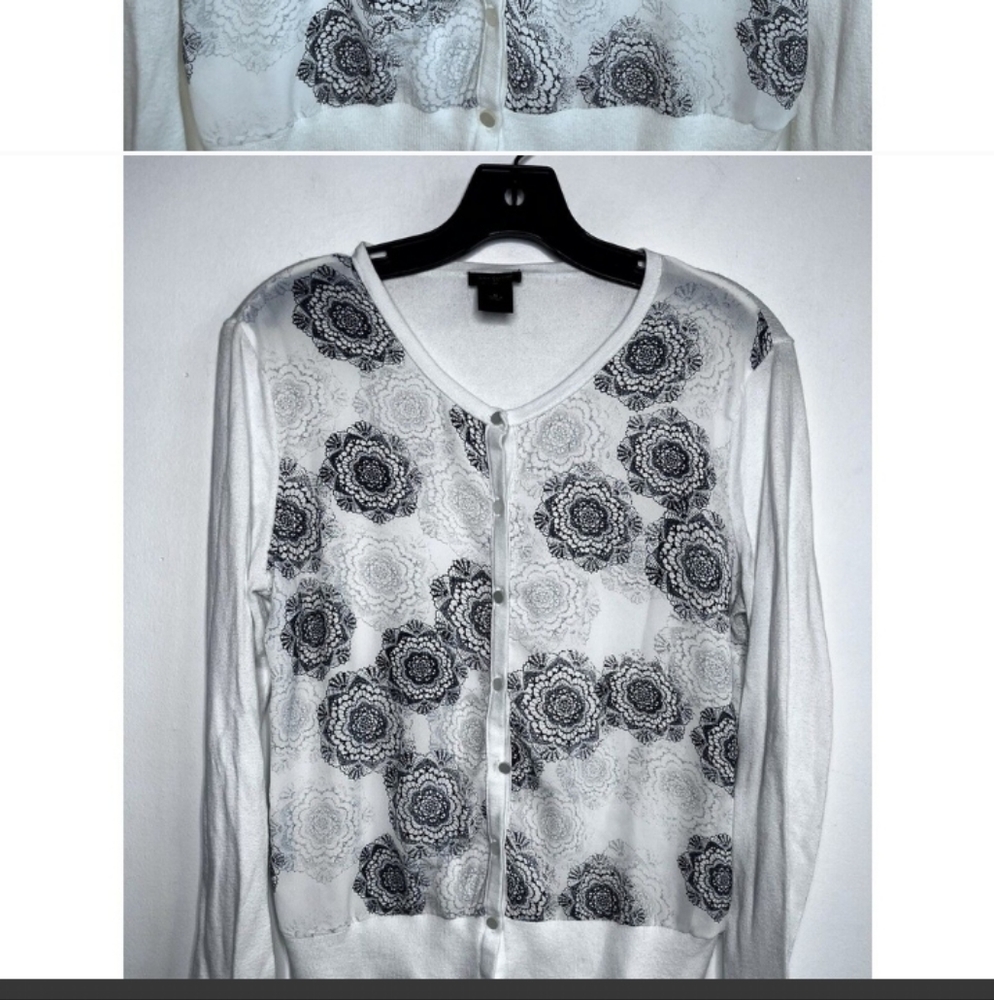 Ann Taylor\Button Down Sweater Ivory Floral Medium.  Lightweight for summer!